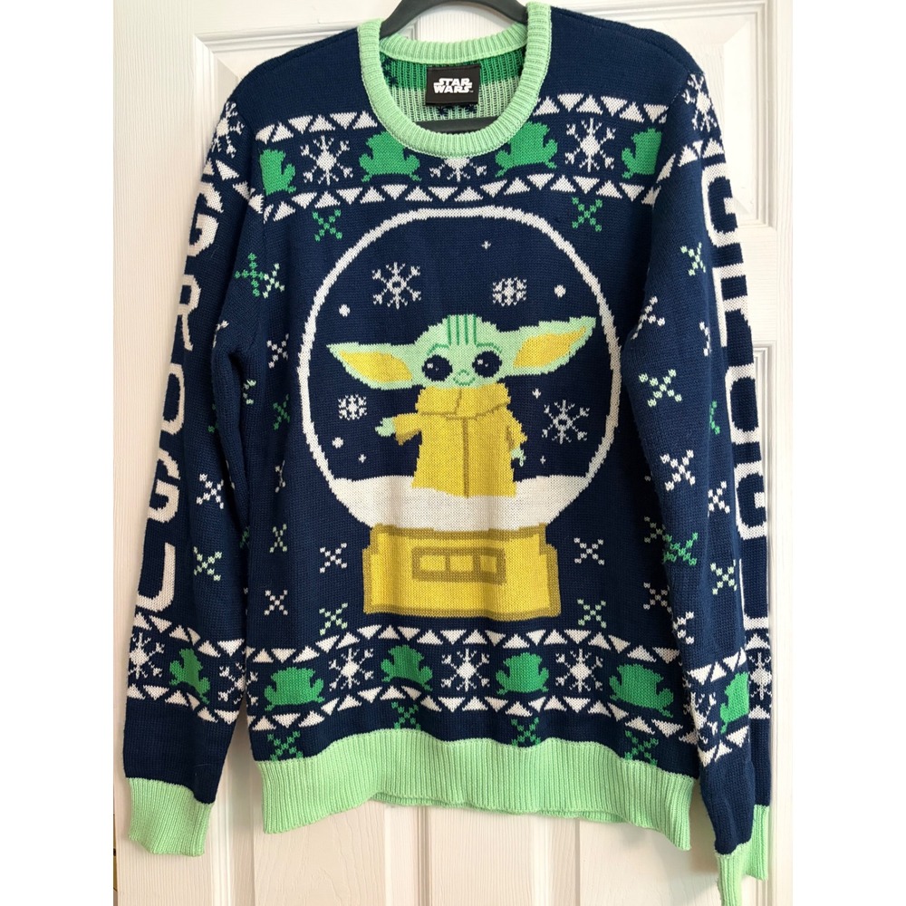 Star Wars Grogu Ugly Christmas Sweater M Navy Star Wars, Mandalorian, Baby Yoda